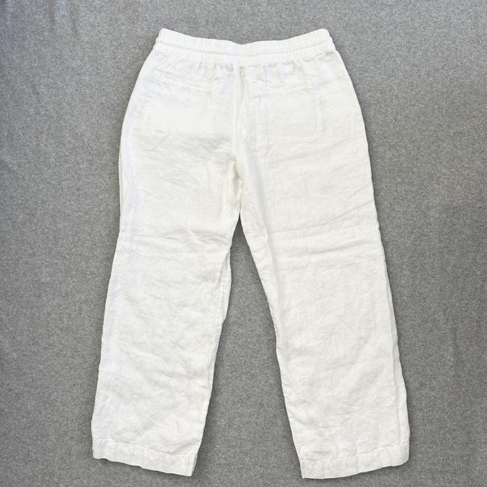 Athleta Pants Womens Medium Petite White Linen Retreat Elastic Waist Straight - Picture 4 of 8